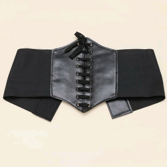 Womens Black Faux lace up stretch faux leather corset wide waist boho wrap Belt - Picture 12 of 13